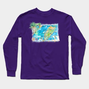 Cozumel_Quintana_Roo_Mexico_Illustrated_Travel_Map_with_Roads_and_HighlightsXS Long Sleeve T-Shirt